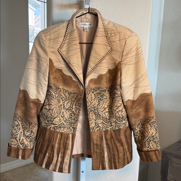 Coldwater Creek Jackets & Blazers - Coldwater Creek Faux Suede Tan and Brown Patchwork Patterned Blazer open front